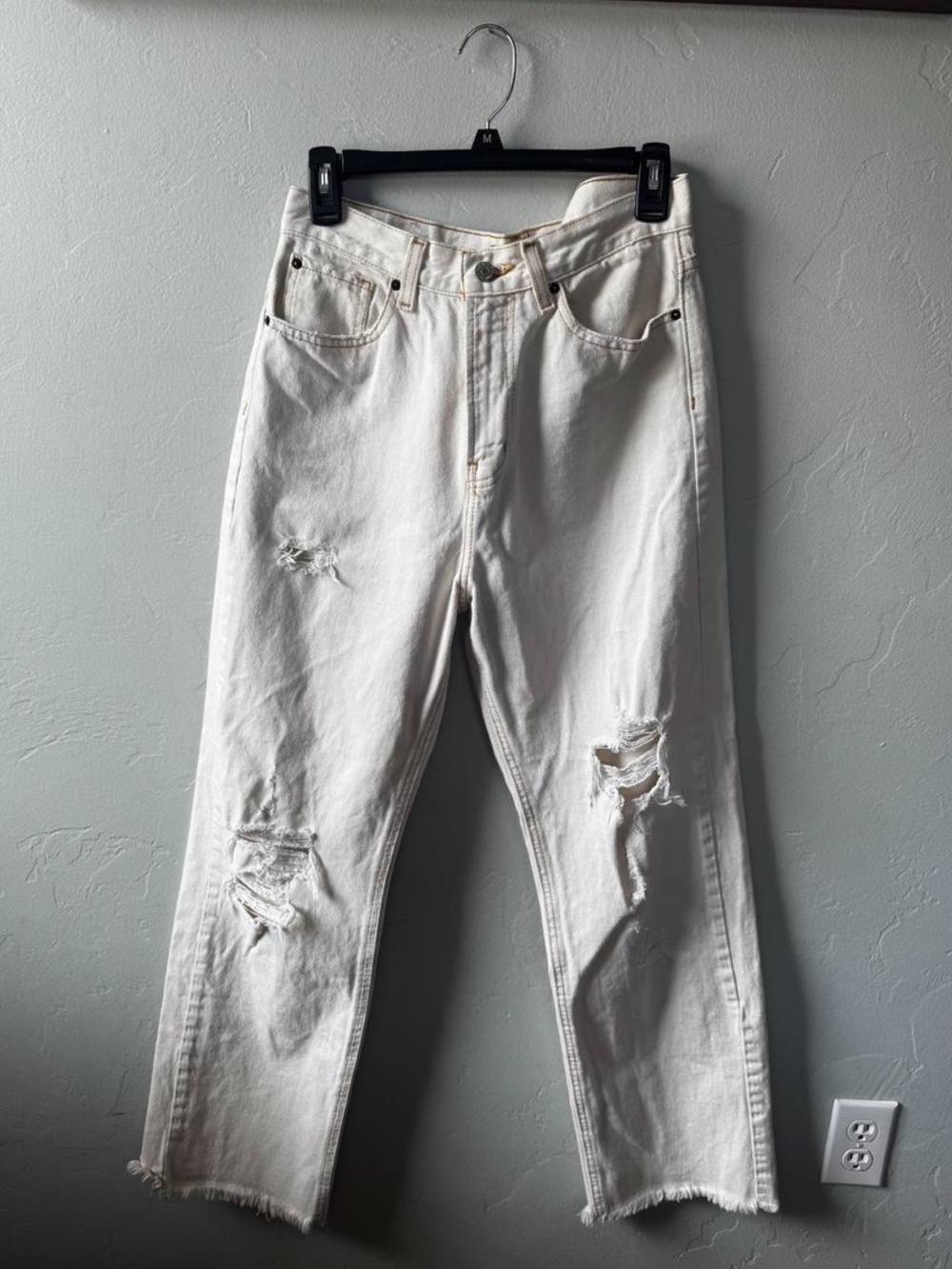 BDG Ivory Distressed Straight-Leg Jeans